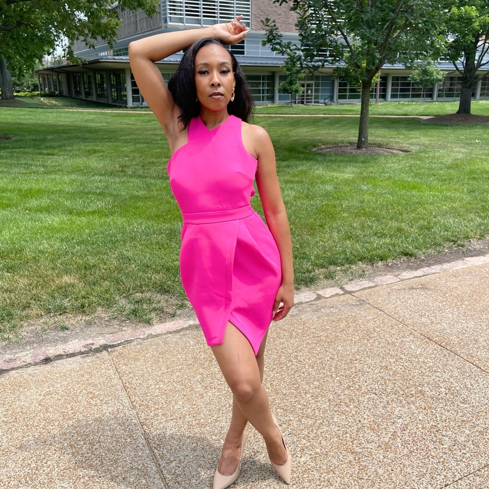ASOS Pink Asymmetric Dress with cutout back